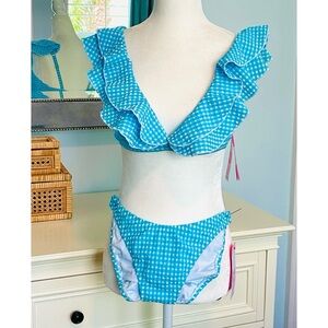NWT Lilly Pulitzer Aelin and Pico Bikini Set Oasis Turquoise Gingham,  Size 2